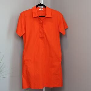 Eileen Fisher Organic Cotton Shirt Dress Flame Orange Size XS